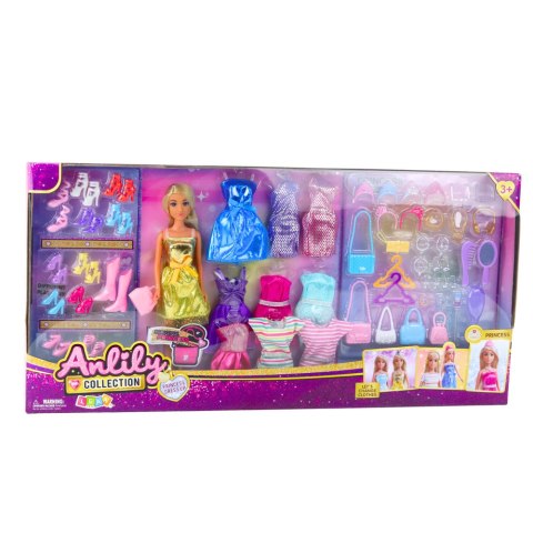 Duży Zestaw Modowy Kolekcja Anlily Lalka Sukienki Akcesoria 65el. LEAN Toys Duży Zestaw Modowy Kolekcja Anlily Lalka Sukienki Akcesoria 65el. LEAN Toys