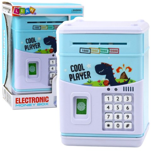Elektroniczny Sejf Bankomat Skarbonka Na PIN Dla Dzieci Dinozaur Niebieski LEAN Toys