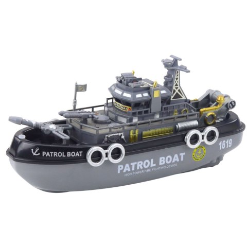 Łódź Patrolowa Światła Dźwięki Natrysk Wodny Ruchome Elementy LEAN Toys Łódź Patrolowa Światła Dźwięki Natrysk Wodny Ruchome Elementy LEAN Toys