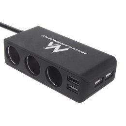 Rozdzielacz gniazda zapalniczki samochodowej Maclean MCE117A 3 gniazda, USB: 2 x 2.4A + 2 x 1A woltomierz max 120W czarny gumow Maclean