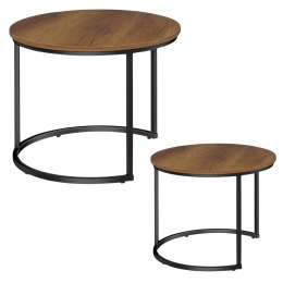 Zestaw Okrągłe Stoliki Kawowe 2w1 Vintage Naturalne Drewno 60x45cm 40x40cm LEAN