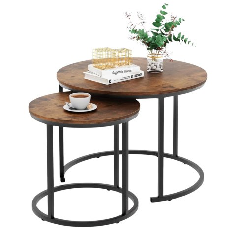 Zestaw Okrągłe Stoliki Kawowe 3w1 Vintage Naturalne Drewno 51cm 40cm 30cm LEAN Zestaw Okrągłe Stoliki Kawowe 3w1 Vintage Naturalne Drewno 51cm 40cm 30cm LEAN