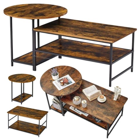 Zestaw Stolików Kawowych 2w1 Vintage Drewno Rustykalne 123x60x51cm LEAN