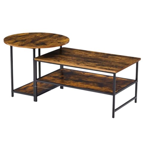 Zestaw Stolików Kawowych 2w1 Vintage Drewno Rustykalne 123x60x51cm LEAN Zestaw Stolików Kawowych 2w1 Vintage Drewno Rustykalne 123x60x51cm LEAN