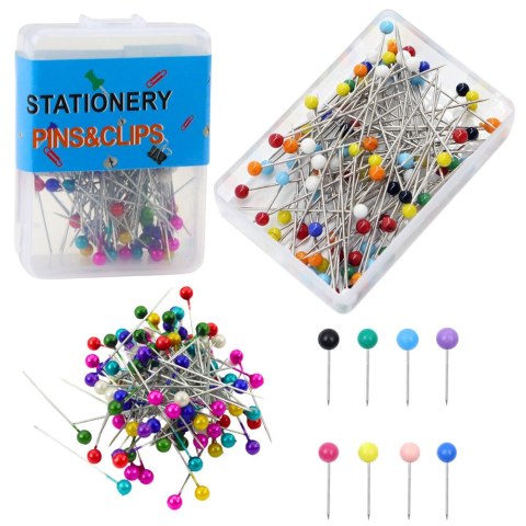 Zestaw Szpilki Krawieckie Biurowe Z Kolorową Główką - 100szt. LEAN