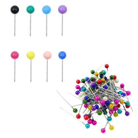 Zestaw Szpilki Krawieckie Biurowe Z Kolorową Główką - 100szt. LEAN