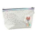 Piórnik Kosmetyczka Kokardka Błyszczące Kropki Biały 23x16cm LEAN