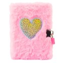 Pluszowy Pamiętnik Notatnik Na Kłódkę 2 Kluczyki Serce Różowy A6 80 Kartek LEAN
