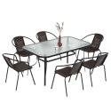 Zestaw Mebli Ogrodowych Tarasowych Szklany Stół 150x90 Krzesła 6szt Brąz LEAN