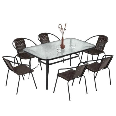Zestaw Mebli Ogrodowych Tarasowych Szklany Stół 150x90 Krzesła 6szt Brąz LEAN