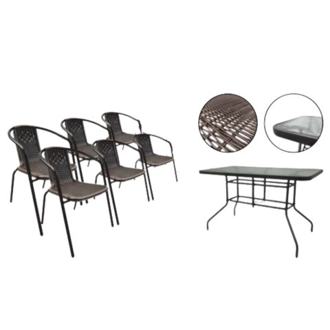 Zestaw Mebli Ogrodowych Tarasowych Szklany Stół 150x90 Krzesła 6szt Brąz LEAN