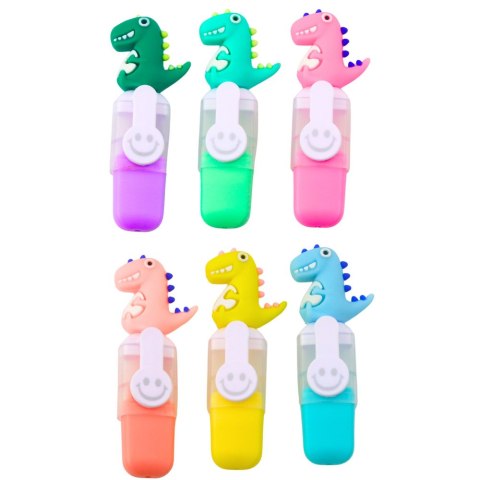 Zestaw Mini Zakreślacze Z Dinozaurem W Etui Kolorowe 6szt 8cm LEAN Zestaw Mini Zakreślacze Z Dinozaurem W Etui Kolorowe 6szt 8cm LEAN