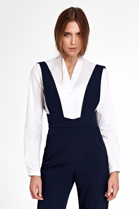 Biała koszula body bez kołnierzyka K55 White - Nife Nife Biała koszula body bez kołnierzyka K55 White - Nife Nife