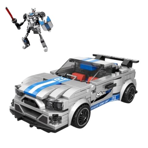 Klocki Konstrukcyjne Auto Robot 2w1 Niebiesko-Szary Napęd 350 el. LEAN Toys Klocki Konstrukcyjne Auto Robot 2w1 Niebiesko-Szary Napęd 350 el. LEAN Toys