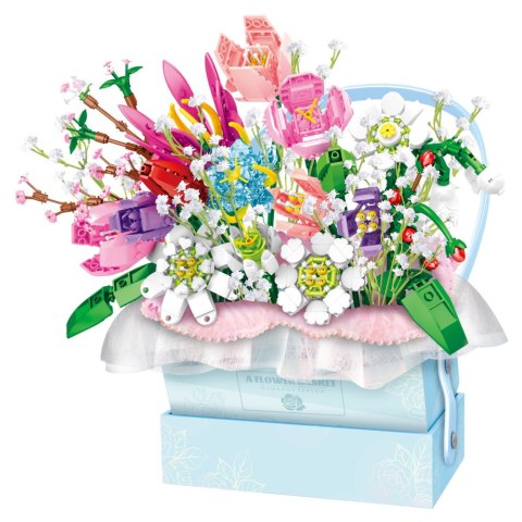 Klocki Konstrukcyjne Kompozycja W Pudełku Box Kwiatowy Niebieski LED 761el. LEAN Toys