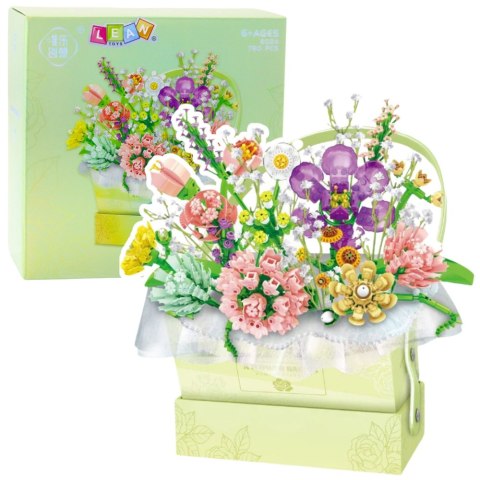 Klocki Konstrukcyjne Kompozycja W Pudełku Box Kwiatowy Zielony LED 750el. LEAN Toys