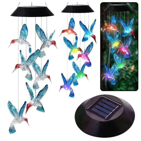 Lampki Solarne Ogrodowe LED Dzwonki Kolibry Niebieskie 70cm LEAN Lampki Solarne Ogrodowe LED Dzwonki Kolibry Niebieskie 70cm LEAN