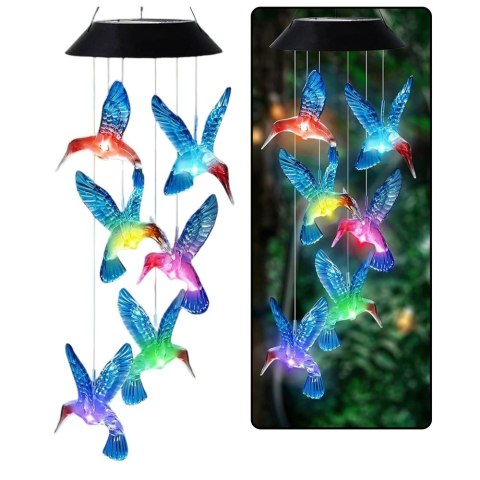 Lampki Solarne Ogrodowe LED Dzwonki Kolibry Niebieskie 70cm LEAN Lampki Solarne Ogrodowe LED Dzwonki Kolibry Niebieskie 70cm LEAN
