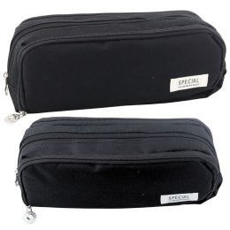 Piórnik Szkolny Dwie Komory Kieszeń Frontowa Czarny 23x9 cm LEAN