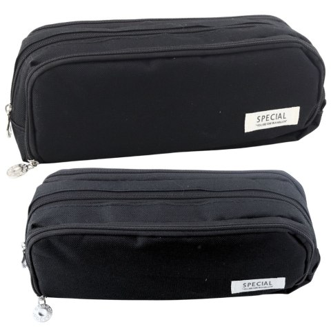 Piórnik Szkolny Dwie Komory Kieszeń Frontowa Czarny 23x9 cm LEAN