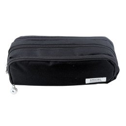 Piórnik Szkolny Dwie Komory Kieszeń Frontowa Czarny 23x9 cm LEAN