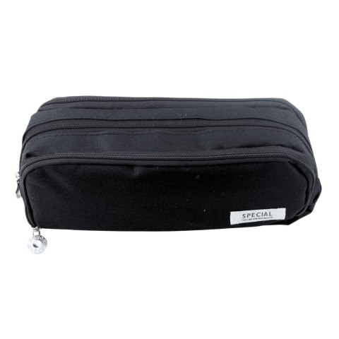 Piórnik Szkolny Dwie Komory Kieszeń Frontowa Czarny 23x9 cm LEAN