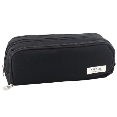 Piórnik Szkolny Dwie Komory Kieszeń Frontowa Czarny 23x9 cm LEAN