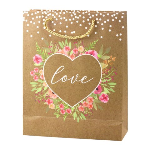 Torba Prezentowa Napis Love Kwiaty Brokat 32 x 26 x 10 cm LEAN Torba Prezentowa Napis Love Kwiaty Brokat 32 x 26 x 10 cm LEAN