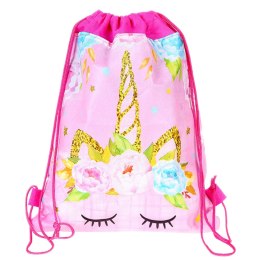 Worek Szkolny Na Buty Strój Gimnastyczny Jednorożec Kwiaty Różowy 35x27cm LEAN
