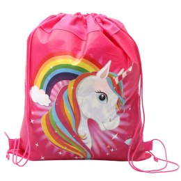 Worek Szkolny Na Buty Strój Gimnastyczny Jednorożec Tęcza Różowy 35x27 cm LEAN