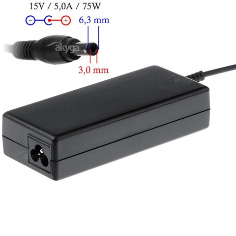 Zasilacz sieciowy Akyga AK-ND-14 do notebooka 15V/5,0A 75W 6.3x3.0 mm AKYGA