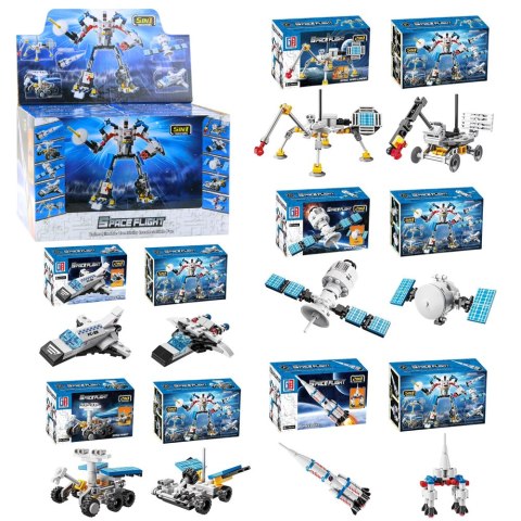 Klocki Konstrukcyjne Zestaw Kosmiczny Rakiety Anteny Roboty 2w1 44-54 el. LEAN Toys