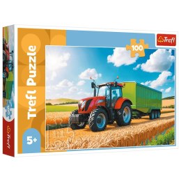 Puzzle - 100 - Maszyny rolnicze - Traktor z przyczepą - Trefl 16494 Trefl Puzzle