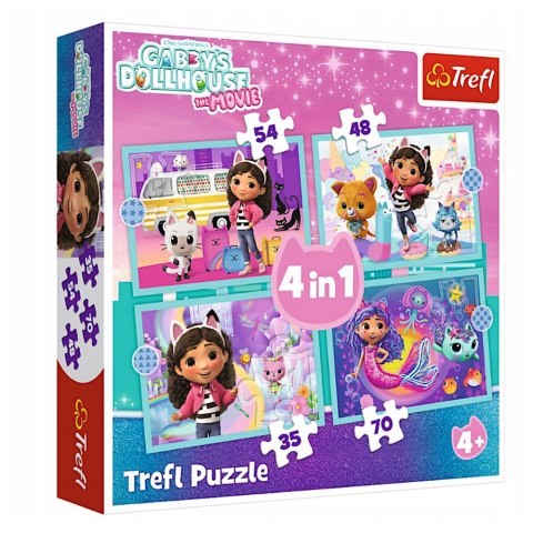 Puzzle - 4w1 (35, 48, 54, 70) - Przygoda Gabby - Koci Domek Gabi - Trefl 34670 Trefl Puzzle
