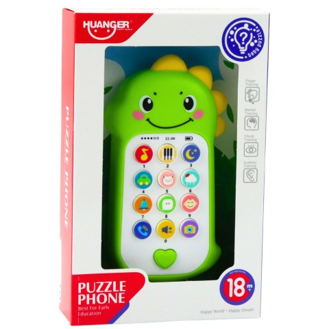 Interaktywny Telefon Edukacyjny Dla Malucha Dźwięki Melodie Dinozaur Zielony LEAN Toys Interaktywny Telefon Edukacyjny Dla Malucha Dźwięki Melodie Dinozaur Zielony LEAN Toys