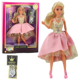 Lalka Anlily W Eleganckiej Sukni Balowej Złoto Różowa Dodatki LEAN Toys