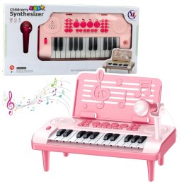 Elektroniczne Pianinko Edukacyjne Z Podstawką Na Nuty Mikrofon 24K Różowe LEAN Toys