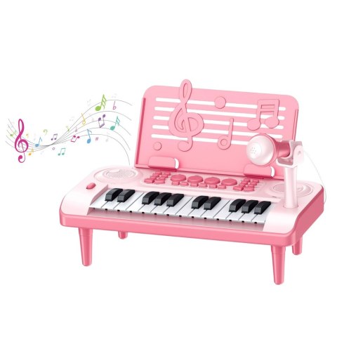 Elektroniczne Pianinko Edukacyjne Z Podstawką Na Nuty Mikrofon 24K Różowe LEAN Toys Elektroniczne Pianinko Edukacyjne Z Podstawką Na Nuty Mikrofon 24K Różowe LEAN Toys