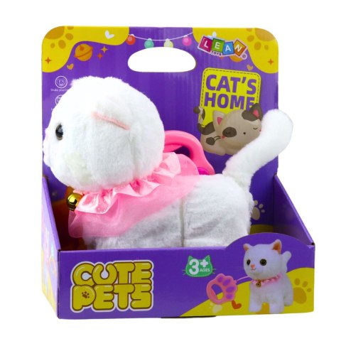 Interaktywny Kotek Na Smyczy Różowa Falbanka Dzwoneczek Chodzi Miauczy LEAN Toys