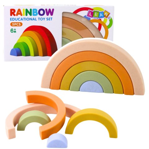 Tęczowa Układanka Dla Malucha Klocki Gumowe Pastelowe 5 szt. LEAN Toys