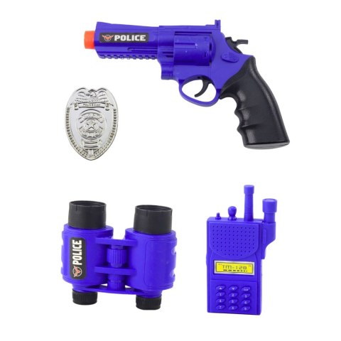 Zestaw Policyjny Dla Dzieci Kask Pistolet Kajdanki Akcesoria 9 el. LEAN Toys Zestaw Policyjny Dla Dzieci Kask Pistolet Kajdanki Akcesoria 9 el. LEAN Toys