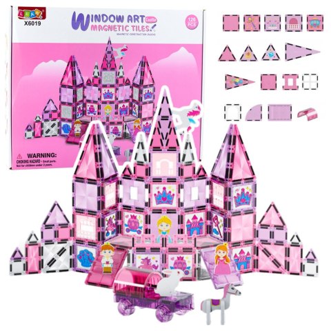 Klocki Magnetyczne Okienka Witraże Do Malowania Pisaki Różowe 126 el. LEAN Toys