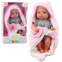 Lalka Bobas W Szarej Piżamce Z Kocykiem Króliczkiem Różowy 23cm LEAN Toys