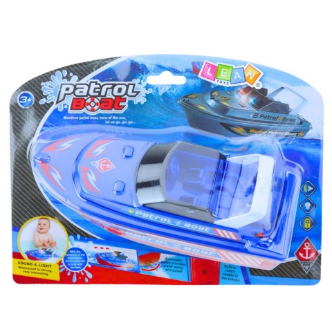 Łódź Patrolowa Na Baterie Zabawka Do Kąpieli Światła Dźwięki Niebieska LEAN Toys Łódź Patrolowa Na Baterie Zabawka Do Kąpieli Światła Dźwięki Niebieska LEAN Toys