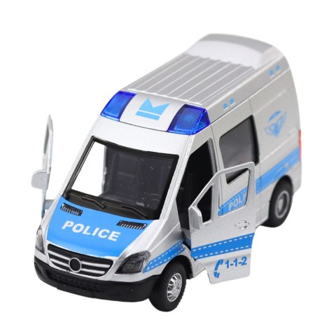 Samochód Policyjny Metalowy Z Napędem Pull Back Światła Dźwięki 1:32 LEAN Toys Samochód Policyjny Metalowy Z Napędem Pull Back Światła Dźwięki 1:32 LEAN Toys