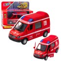 Samochód Strażacki Metalowy Napęd Pull Back Światła Dźwięki Czerwony 1:32 LEAN Toys