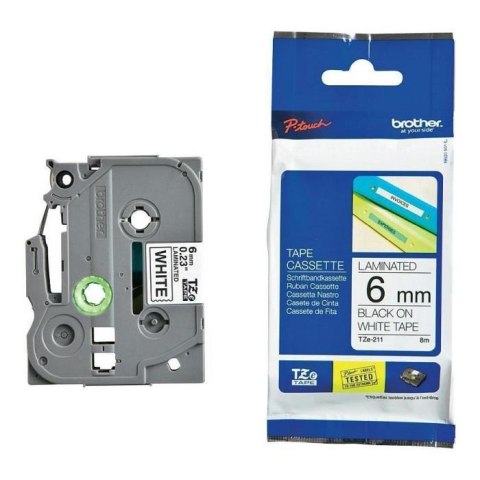 Taśma Brother TZe-211 6mm x 8m (TZE211) - biała, czarny nadruk Brother