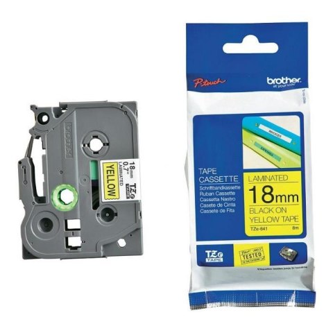 Taśma Brother TZe-641 18mm x 8m (TZE641) - żółta, czarny nadruk Brother Taśma Brother TZe-641 18mm x 8m (TZE641) - żółta, czarny nadruk Brother