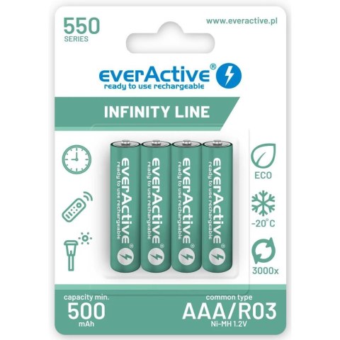 Akumulatorki AAA / R03 everActive Ni-MH 550 mAh ready to use - blister 4 sztuki Everactive Akumulatorki AAA / R03 everActive Ni-MH 550 mAh ready to use - blister 4 sztuki Everactive