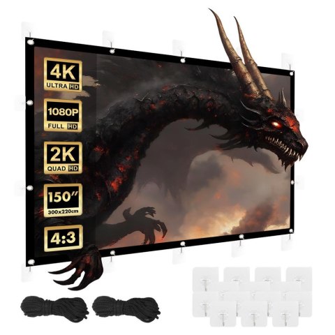 Ekran projekcyjny Maclean MC-168, 150", 300x220cm, obramowanie 25mm 4:3, haczyki do naciągu Maclean Ekran projekcyjny Maclean MC-168, 150", 300x220cm, obramowanie 25mm 4:3, haczyki do naciągu Maclean